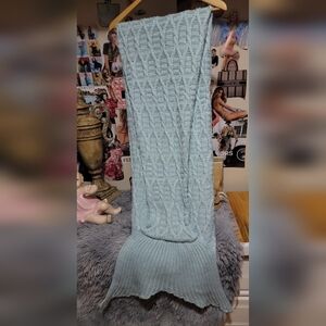 Light Blue Sparkly Knit Mermaid Tail Blanket